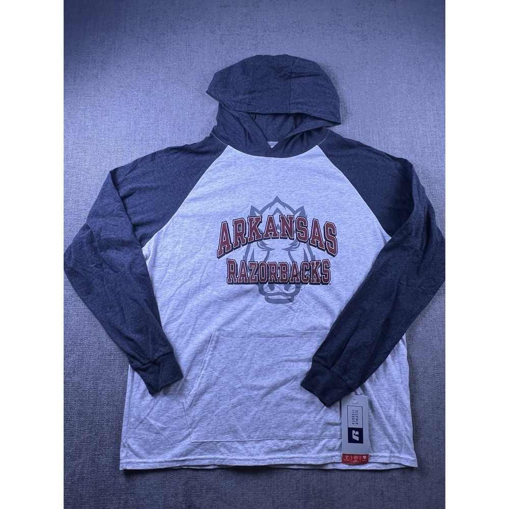 Russell Arkansas Razorbacks Lightweight Hoodie Men's L Gray Raglan Sleeve Logo
